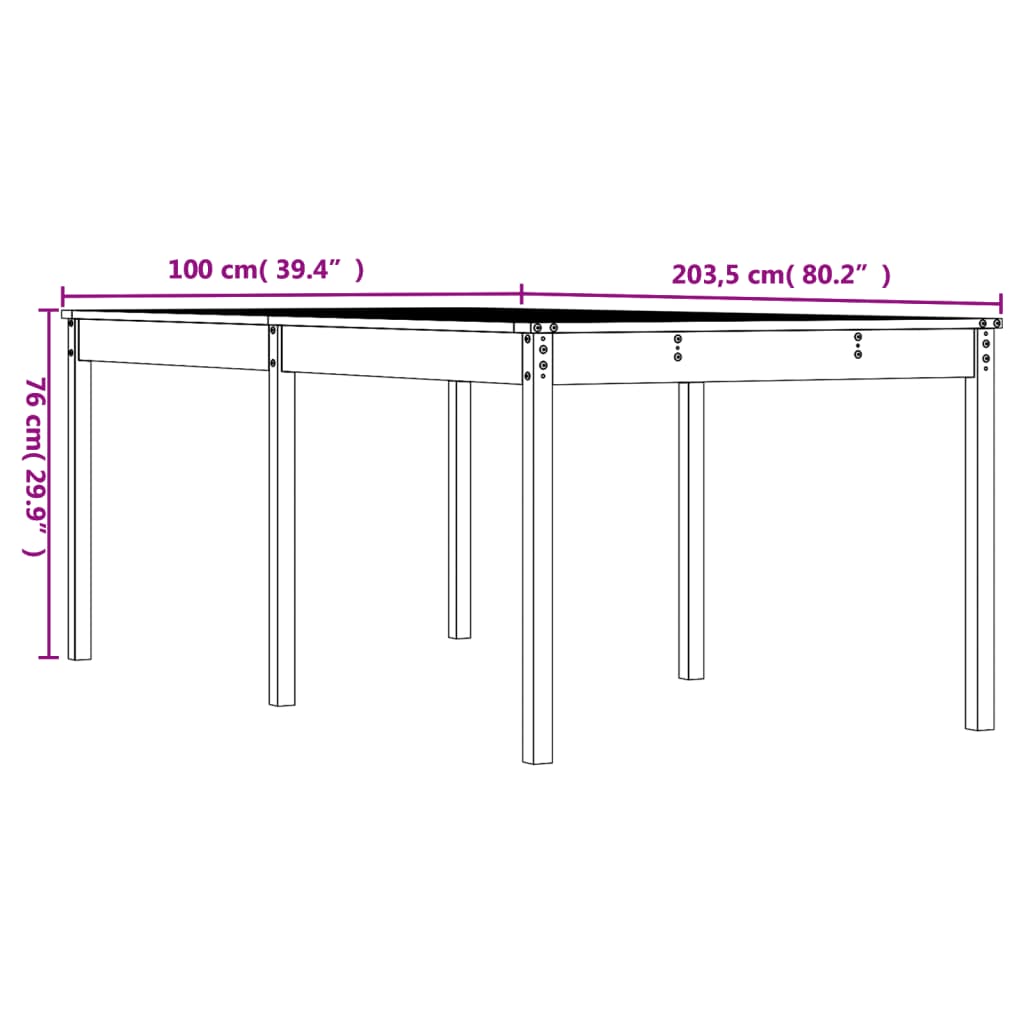 Garden table, 203.5x100x76cm, solid pine