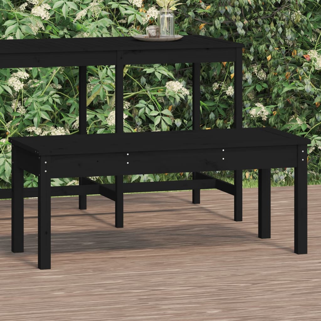 Dārza sols, melns, 109x44x45cm, priedes masīvkoks