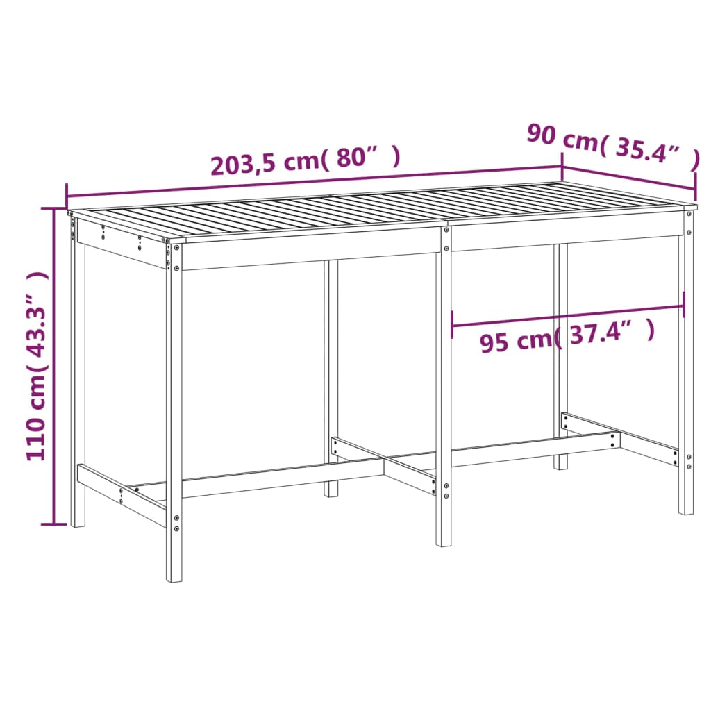 Garden table, 203.5x90x110cm, solid pine wood