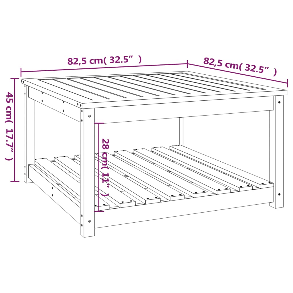 Garden table, honey brown, 82.5x82.5x45cm, solid pine