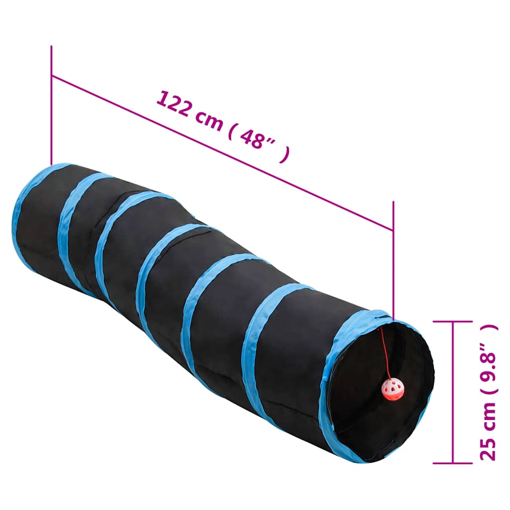 Tunelis katėms, juodas ir mėlynas, 122cm, poliesteris, S formos