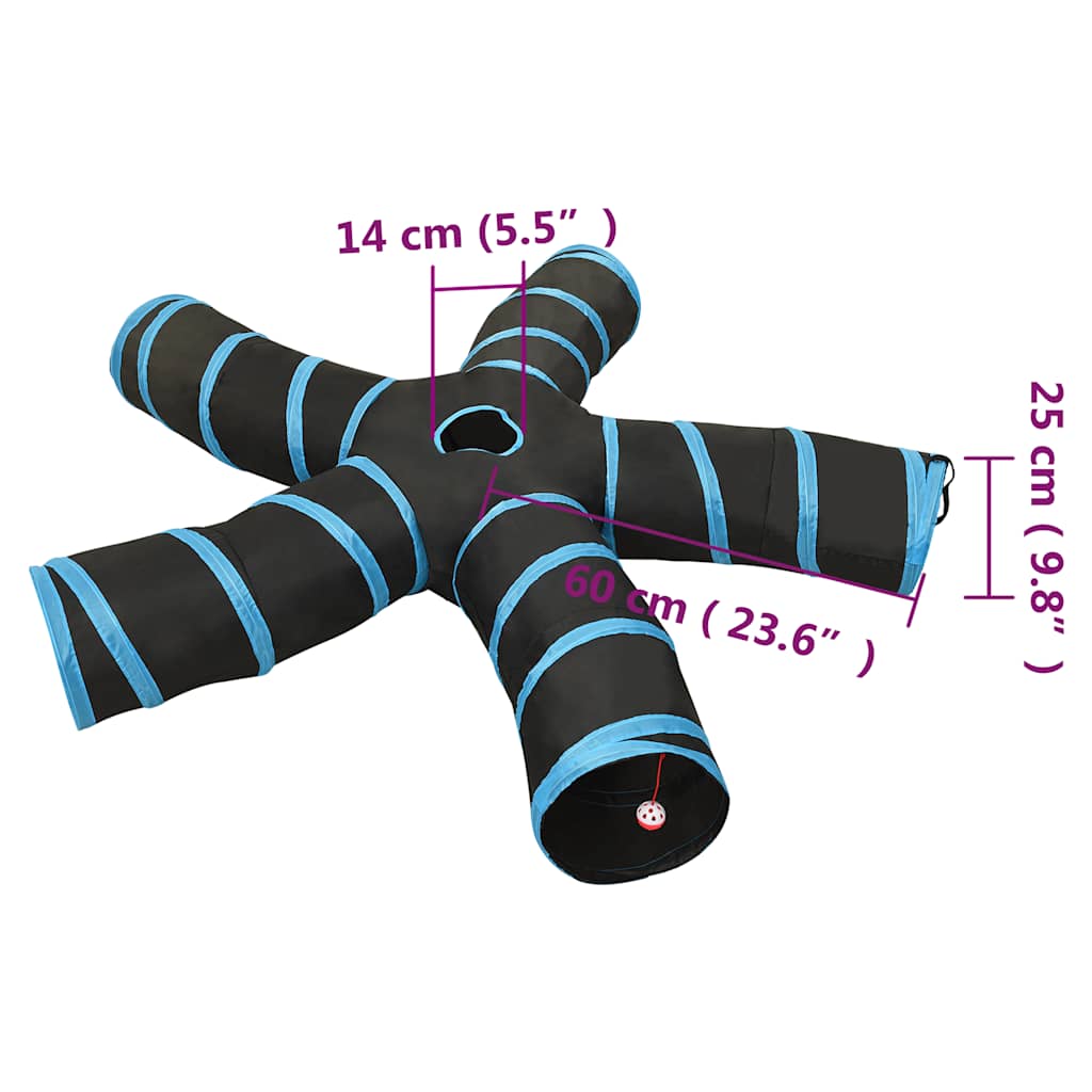 Katės tunelis, 5 krypčių, juodas ir mėlynas, 25 cm, poliesteris