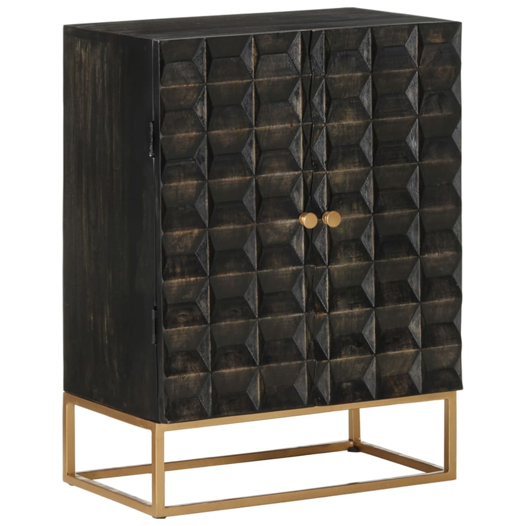 Side cabinet, black, 55x34x75cm, solid mango wood and iron