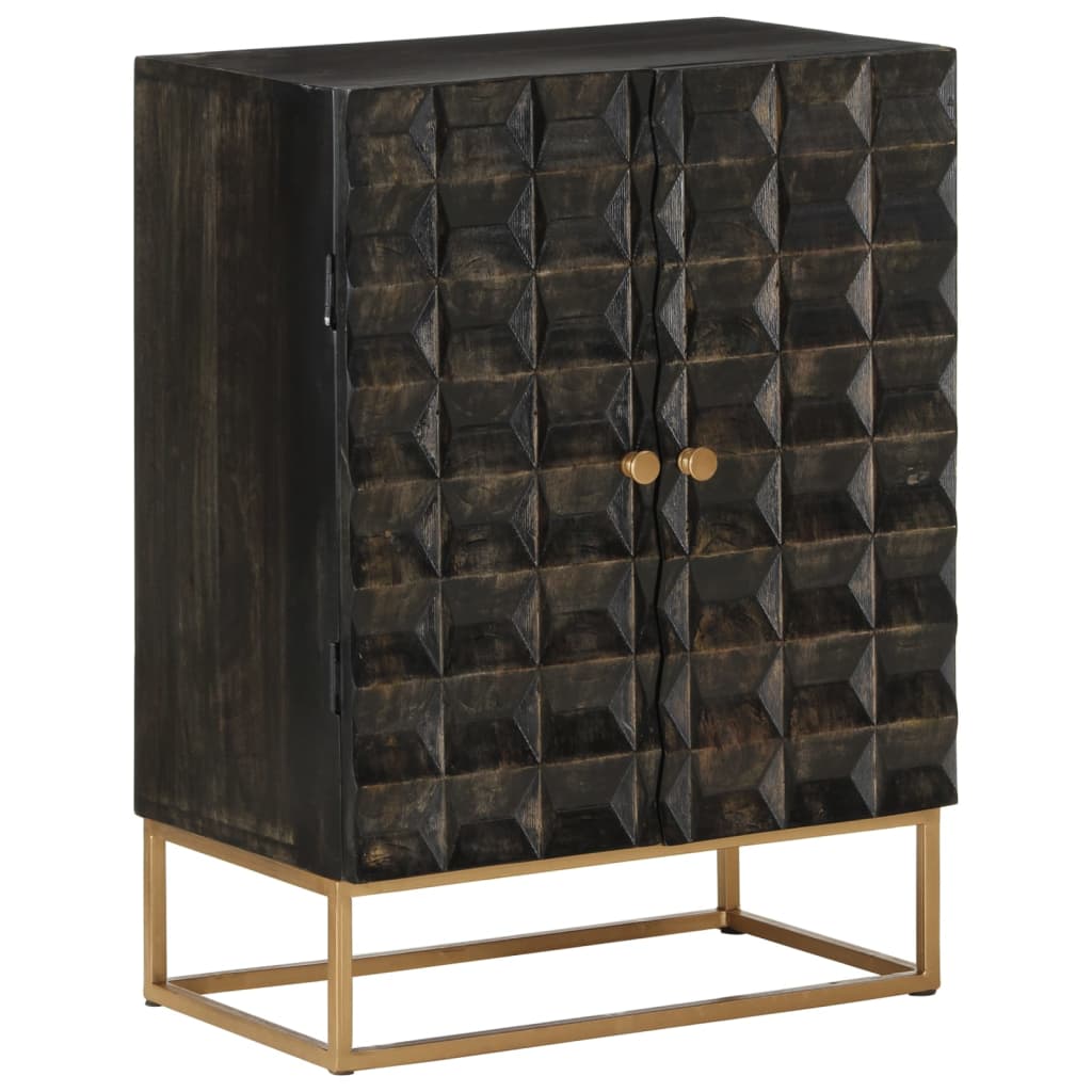 Side cabinet, black, 55x34x75cm, solid mango wood and iron