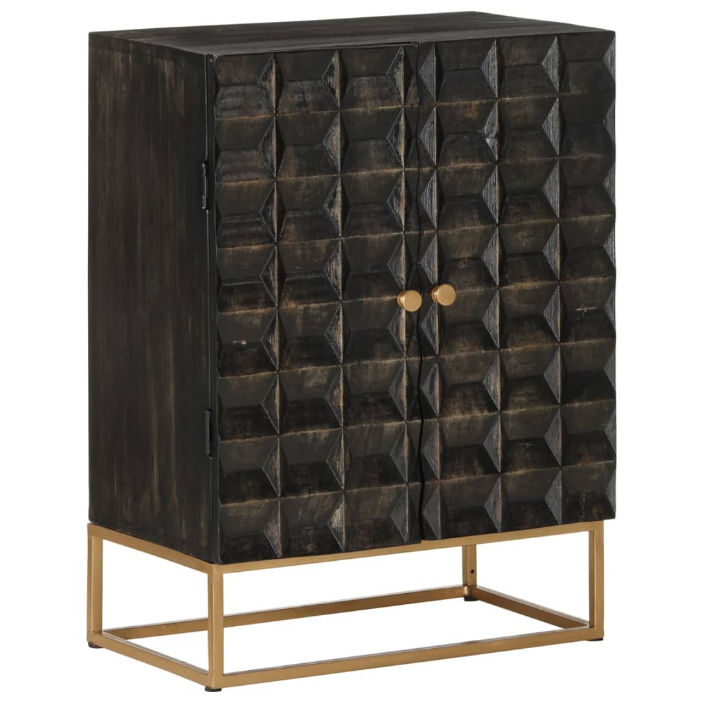 Side cabinet, black, 55x34x75cm, solid mango wood and iron