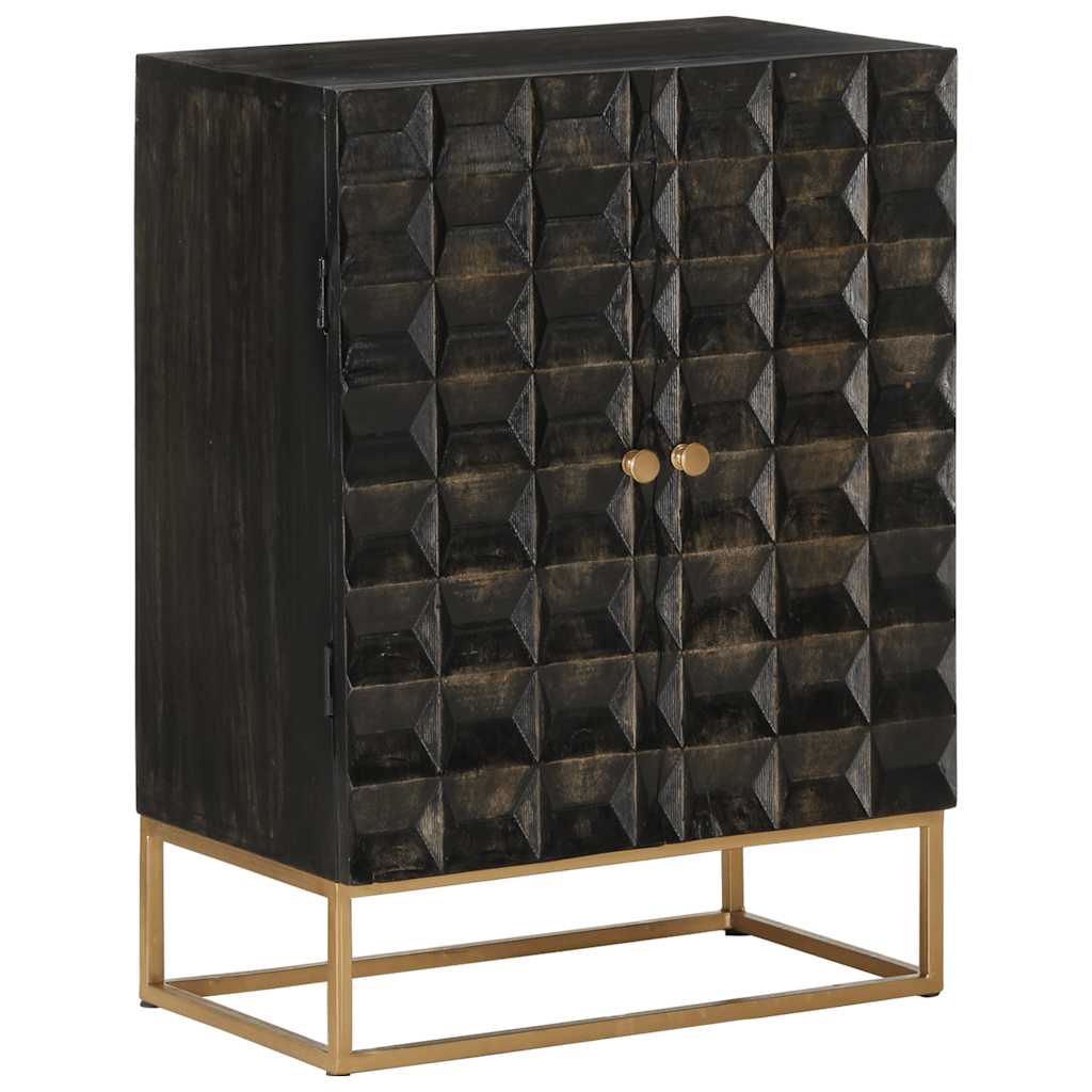 Side cabinet, black, 55x34x75cm, solid mango wood and iron