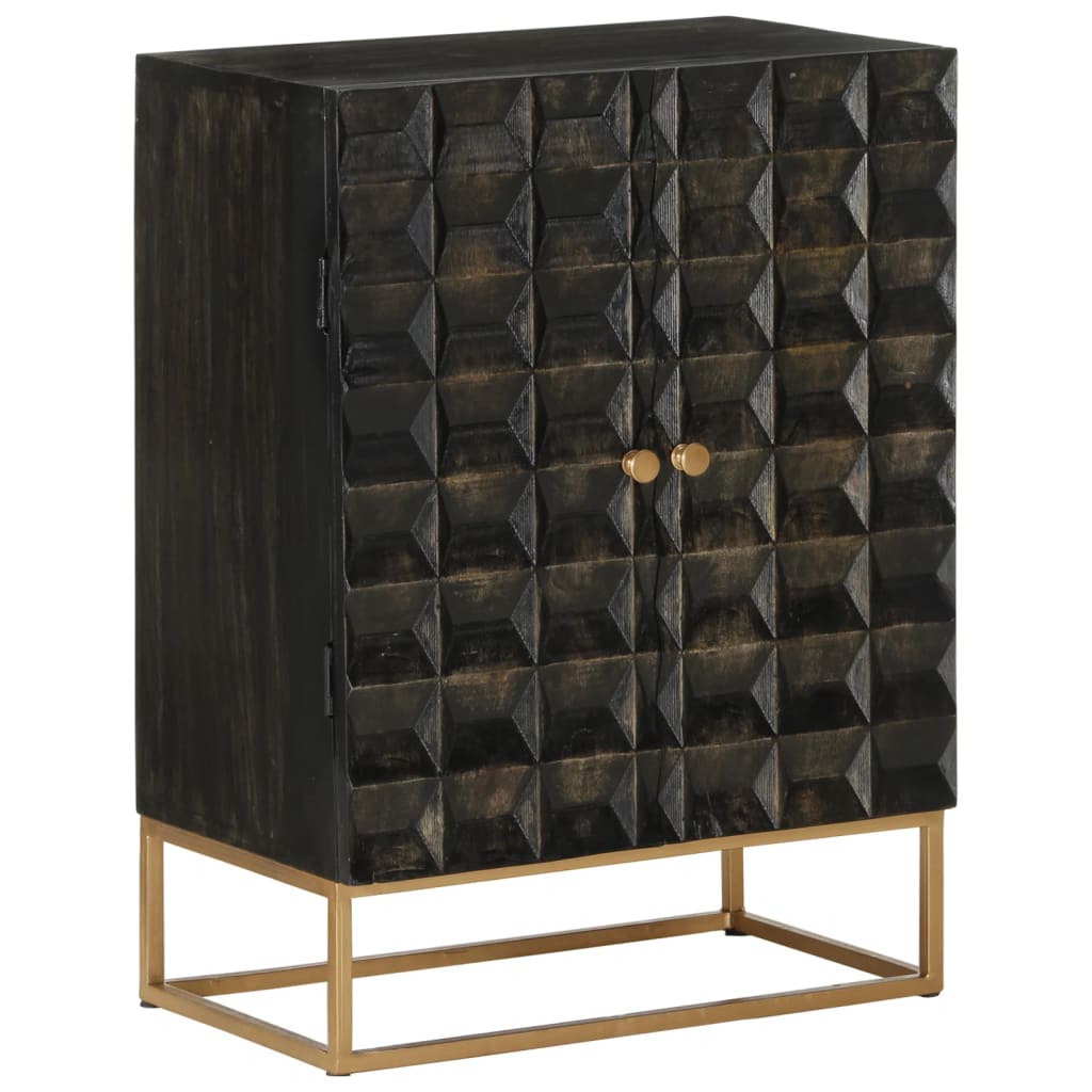 Side cabinet, black, 55x34x75cm, solid mango wood and iron