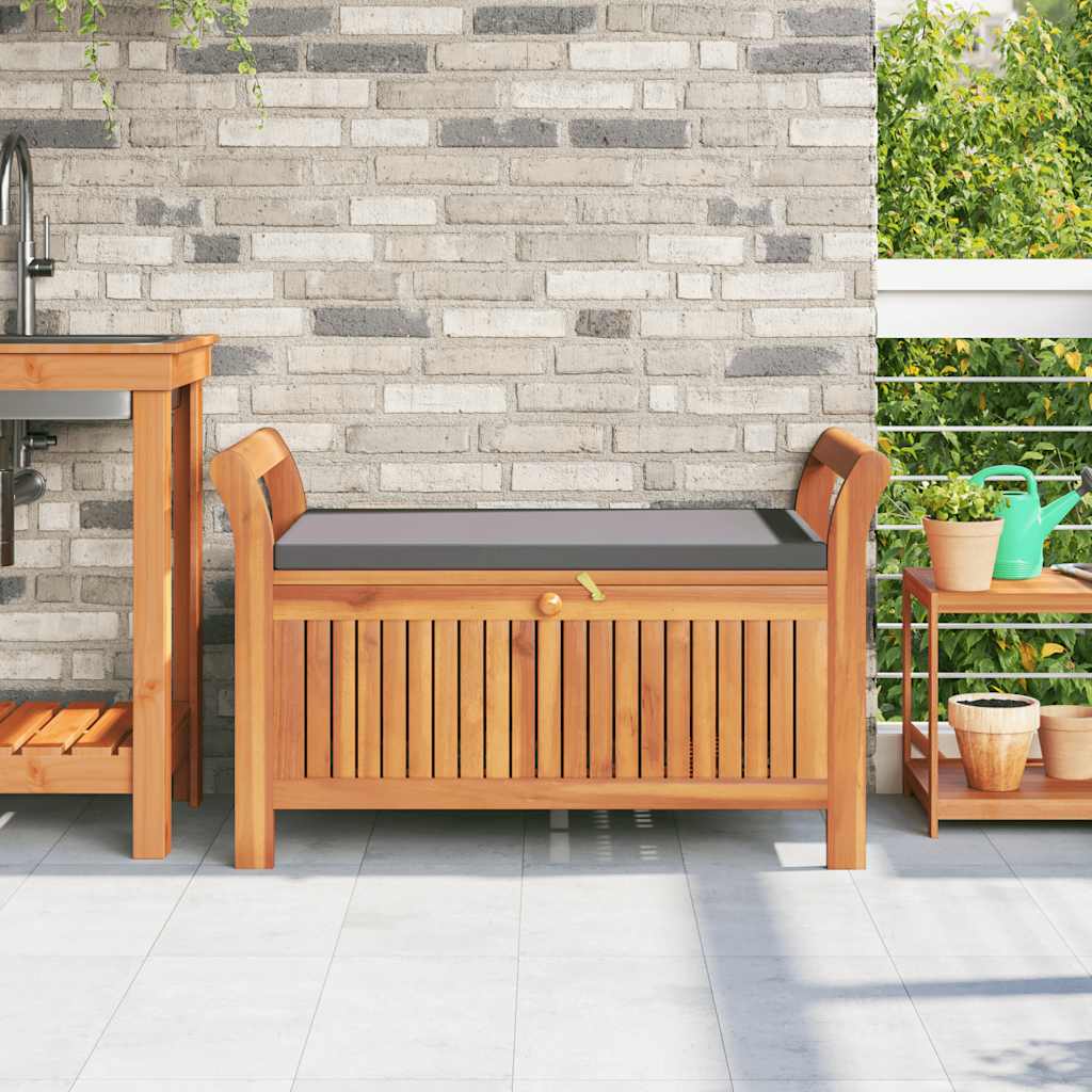 Garden Storage Bench with Cushion, 91cm, Solid Acacia Wood
