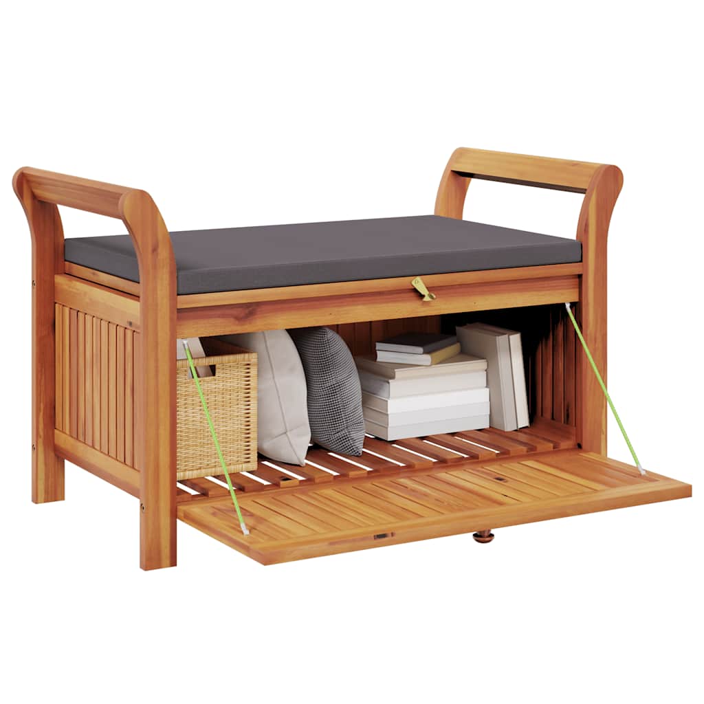 Garden Storage Bench with Cushion, 91cm, Solid Acacia Wood
