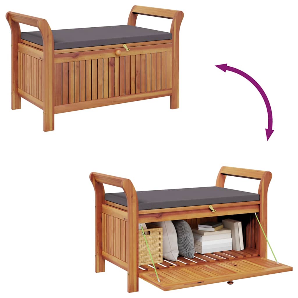 Garden Storage Bench with Cushion, 91cm, Solid Acacia Wood