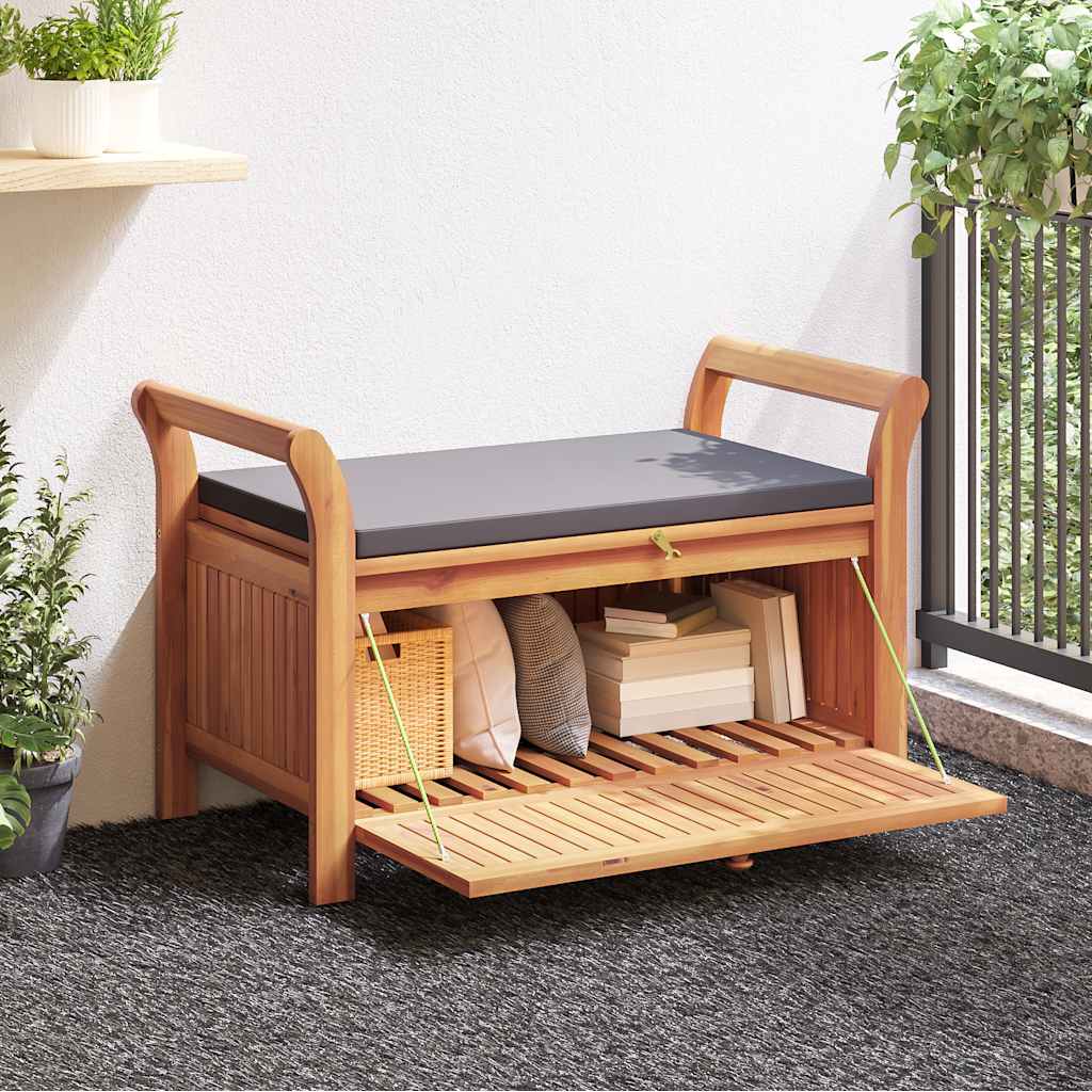 Garden Storage Bench with Cushion, 91cm, Solid Acacia Wood
