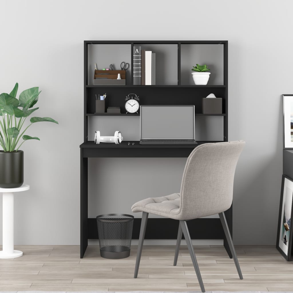 Rakstāmgalds ar plauktiem, melns, 102x45x148cm, koks