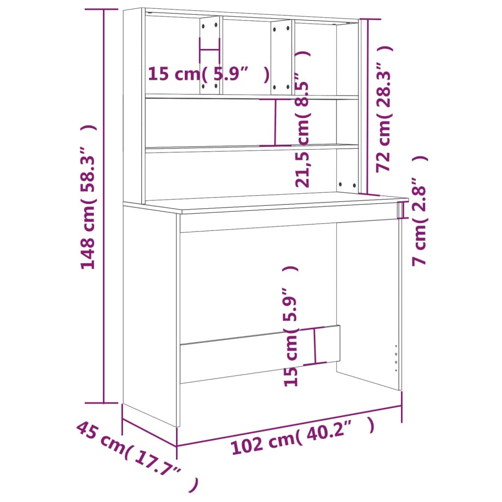 Desk, grey oak, 102x45x148cm, wood