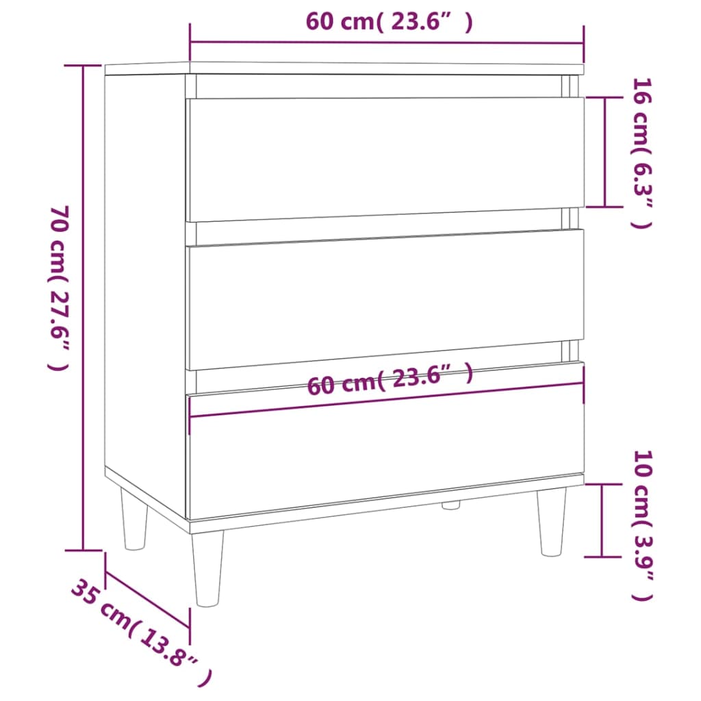 Side cabinet, grey oak, 60x35x70cm, engineered wood