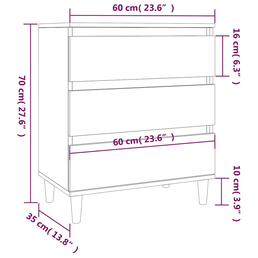 Side cabinet, brown oak, 60x35x70cm, engineered wood