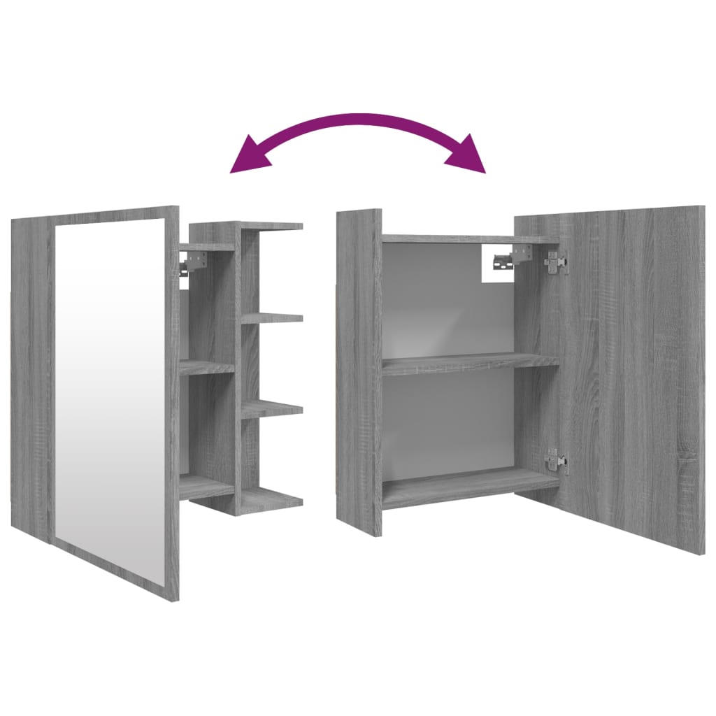 Veidrodinė vonios spintelė, pilka, 62,5x20,5x64cm, mediena