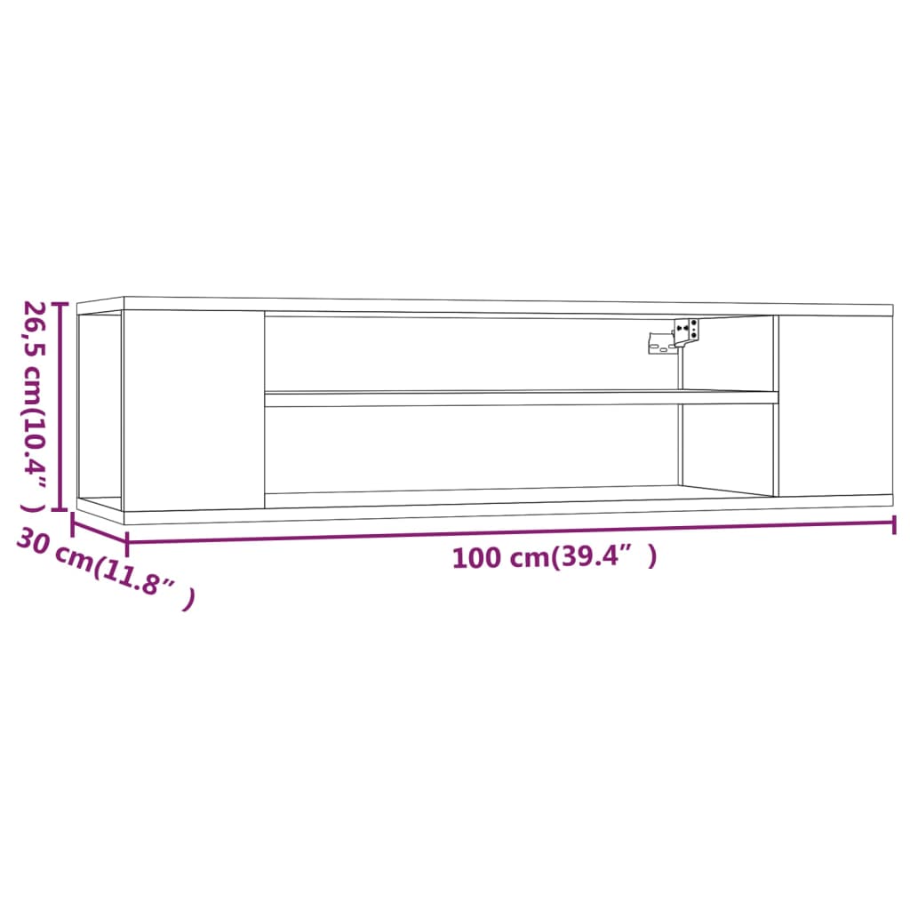 Pakabinama TV spintelė, dūminio ąžuolo, 100x30x26,5cm, mediena
