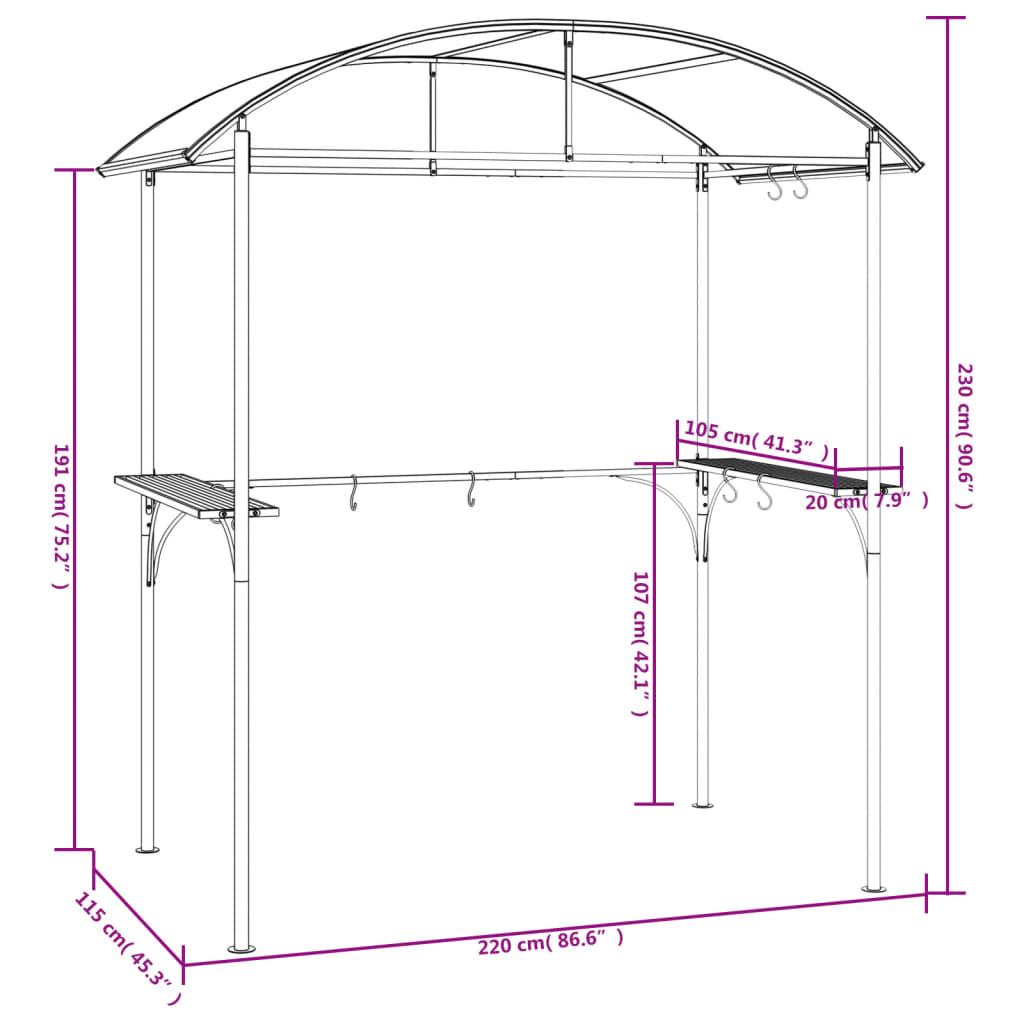 BBQ Gazebo ROWAN, anthracite, 220x115cm