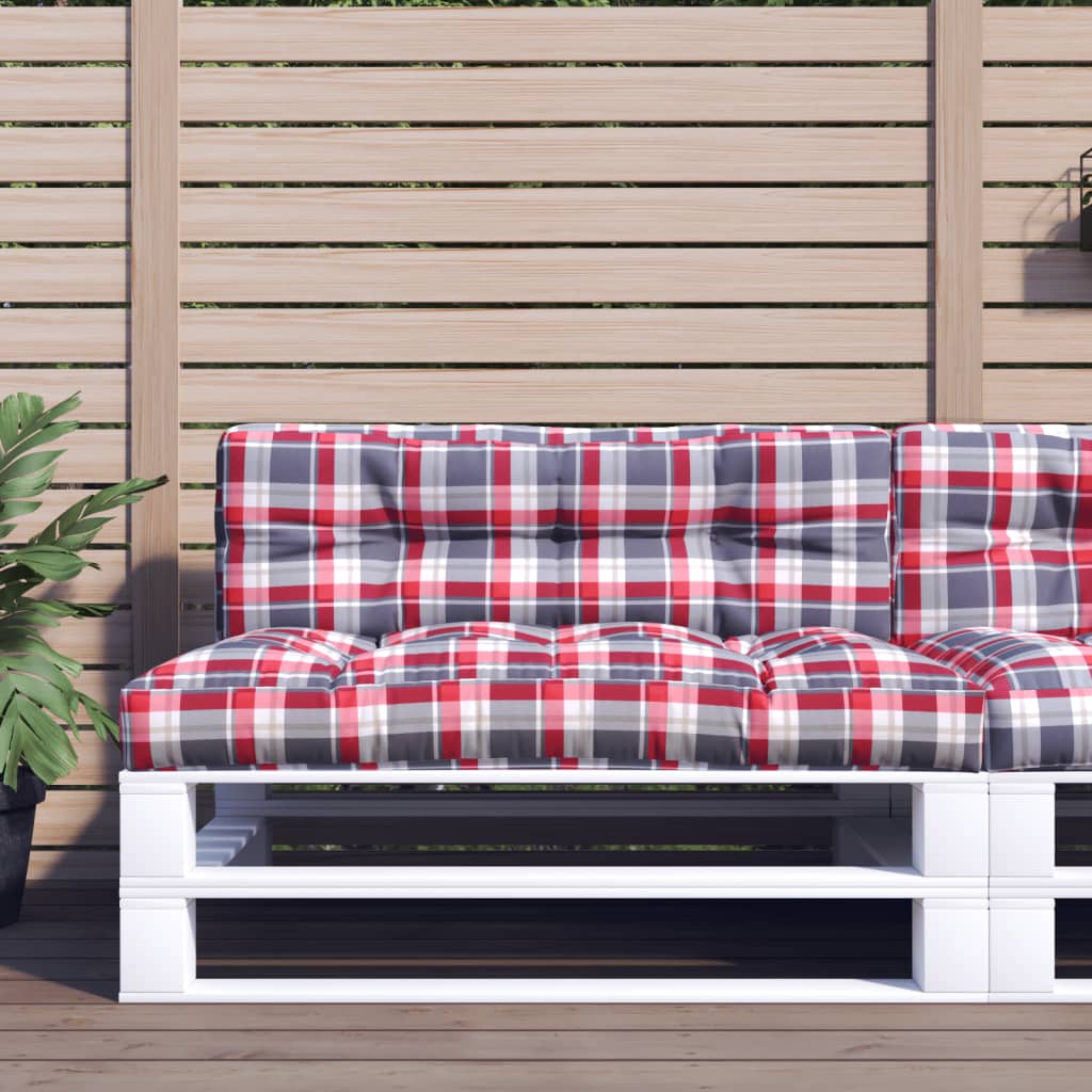 Pallet cushion, red, 120x40x12cm, fabric, checkered