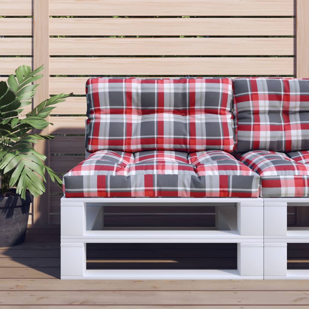 Pallet cushions, 2 pcs, red, fabric, checkered