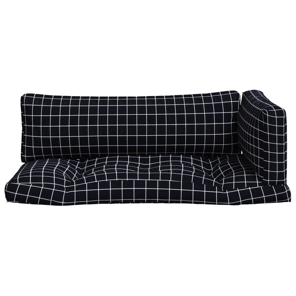 Pallet cushions, 3 pcs, Oxford fabric, black checkered