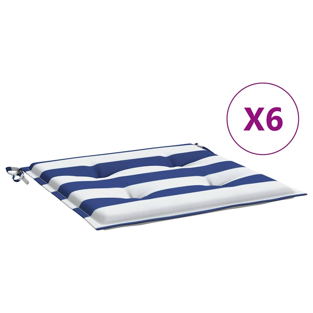 Kėdės pagalvėlės, 6vnt., mėlynos/baltos, 40x40x4cm, audinys