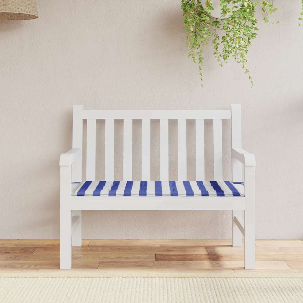 Garden bench cushion, blue and white, 120x50x4cm, fabric