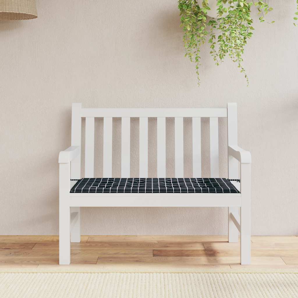 Garden bench cushion, 120x50x4cm, fabric, black checks