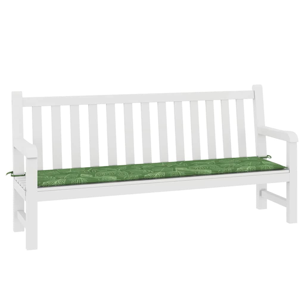 Garden bench cushion, 200x50x4cm, fabric, with leaves