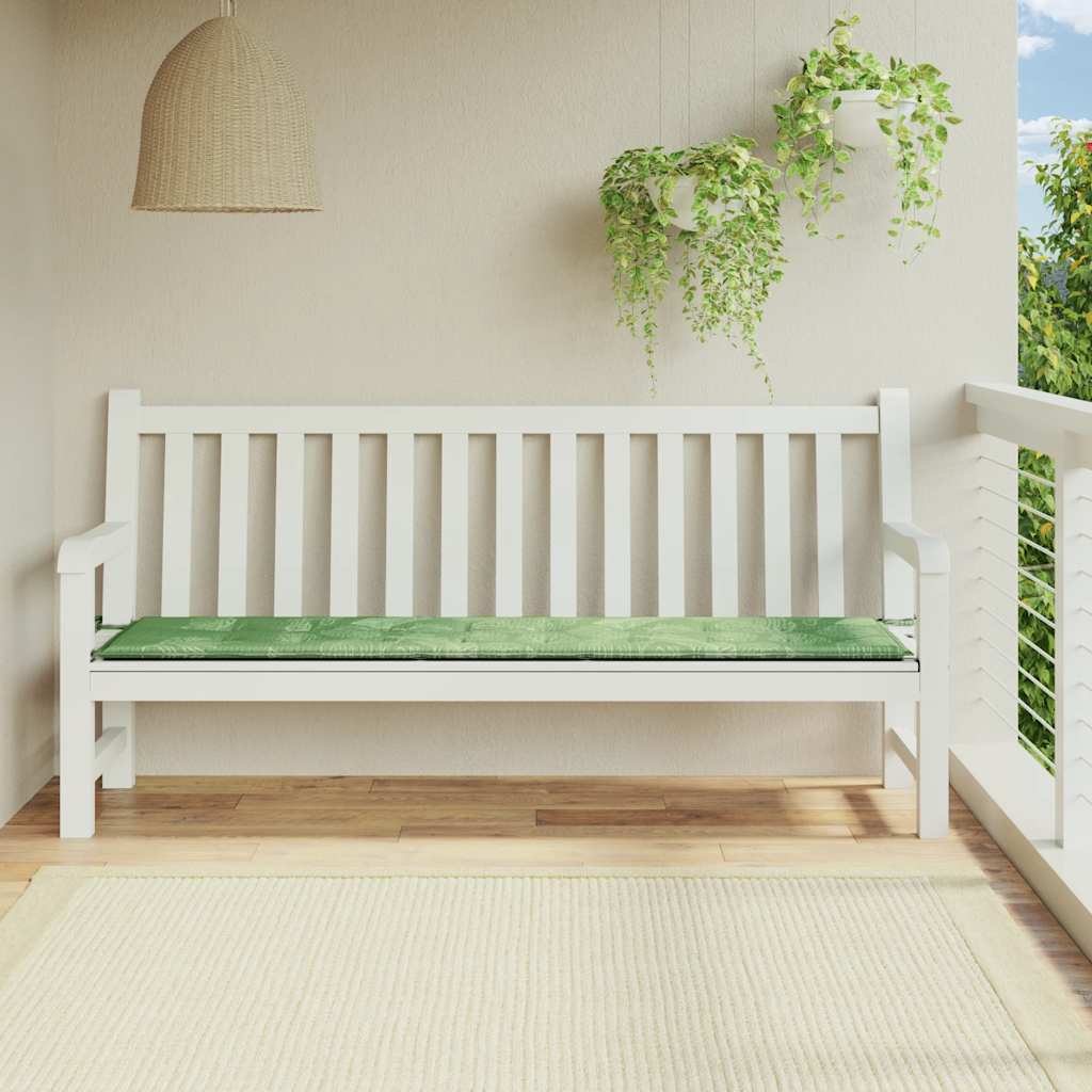 Garden bench cushion, 200x50x4cm, fabric, with leaves