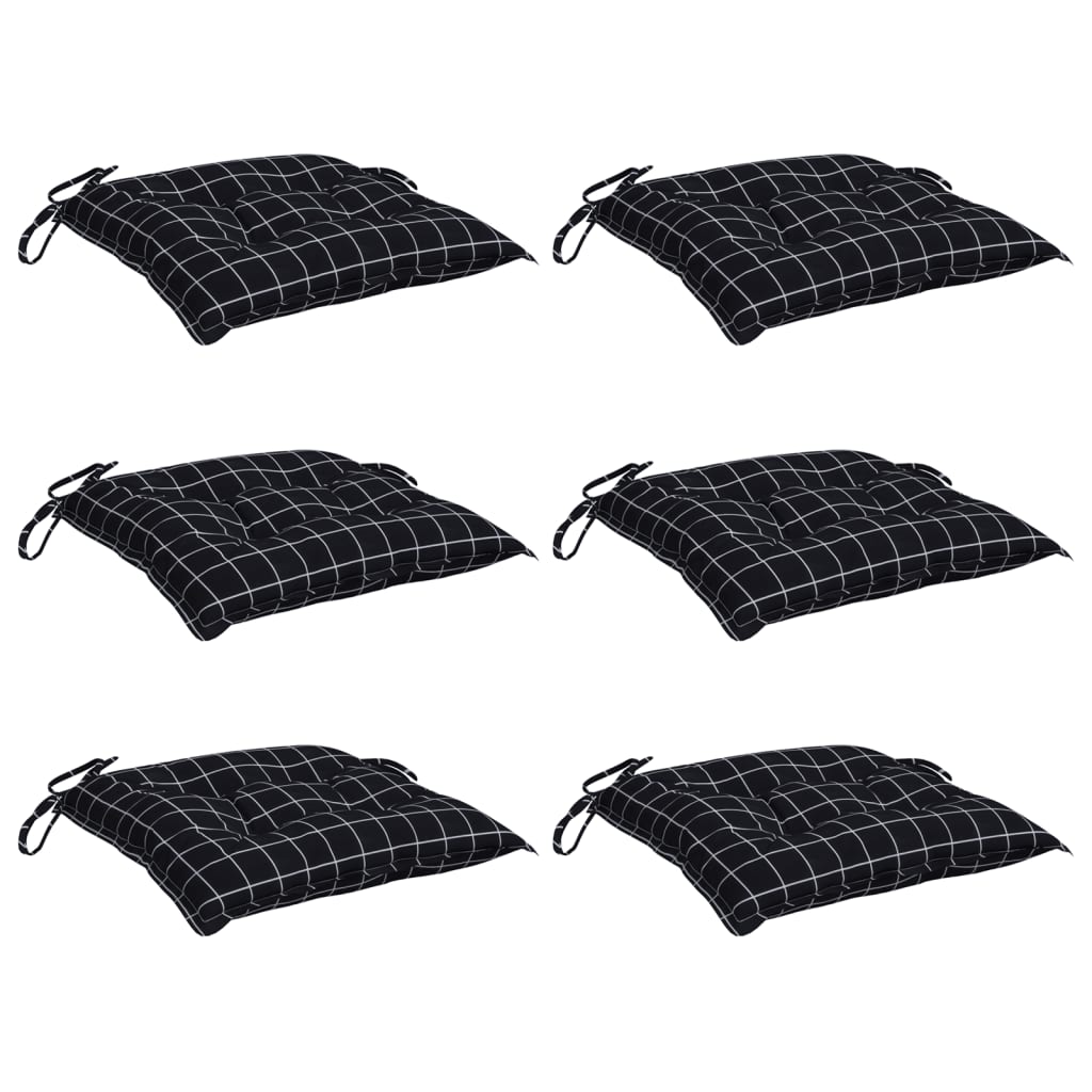 Chair cushions, 6 pcs., black, 50x50x7cm, fabric, checkered
