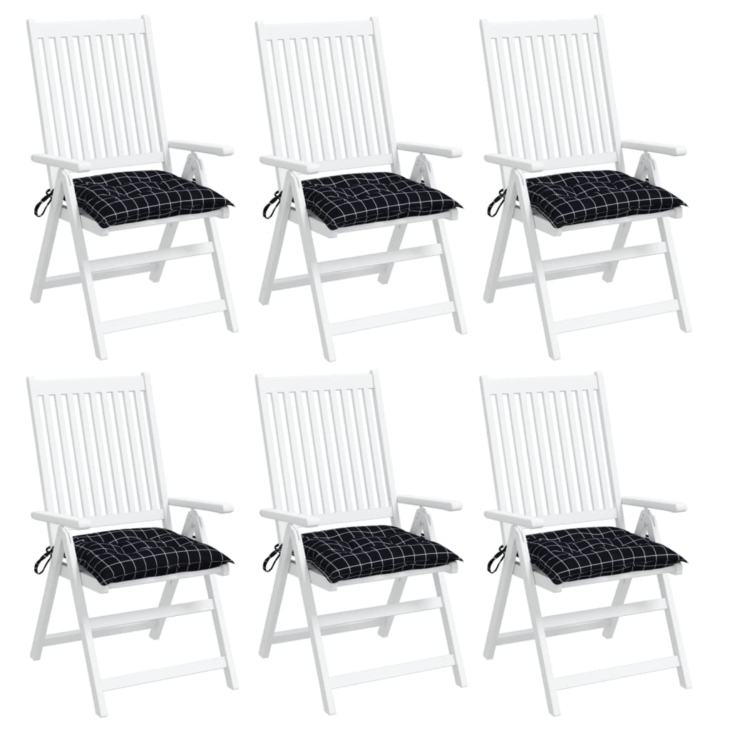 Chair cushions, 6 pcs., black, 50x50x7cm, fabric, checkered