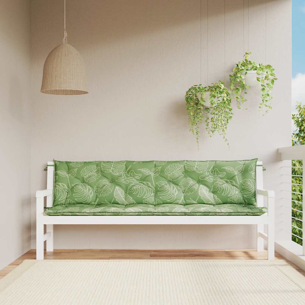 Bench cushions, 2 pcs., 200x50x7cm, fabric, with leaves