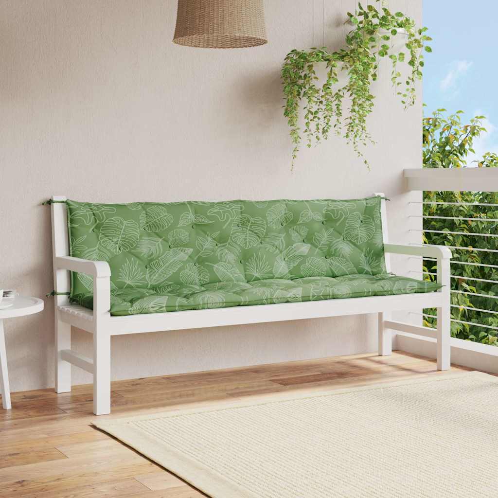 Bench cushions, 2 pcs., 200x50x7cm, fabric, with leaves