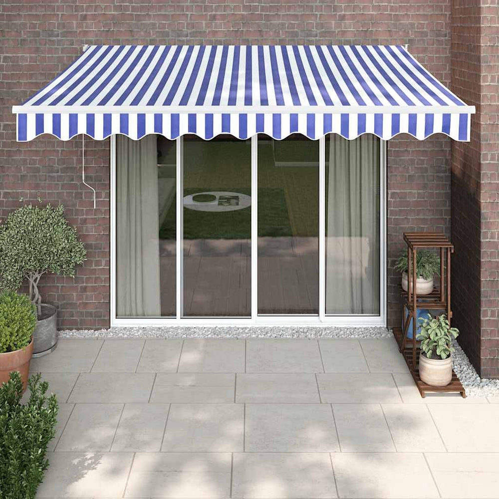 Automatic retractable awning, blue and white, 3x2.5m