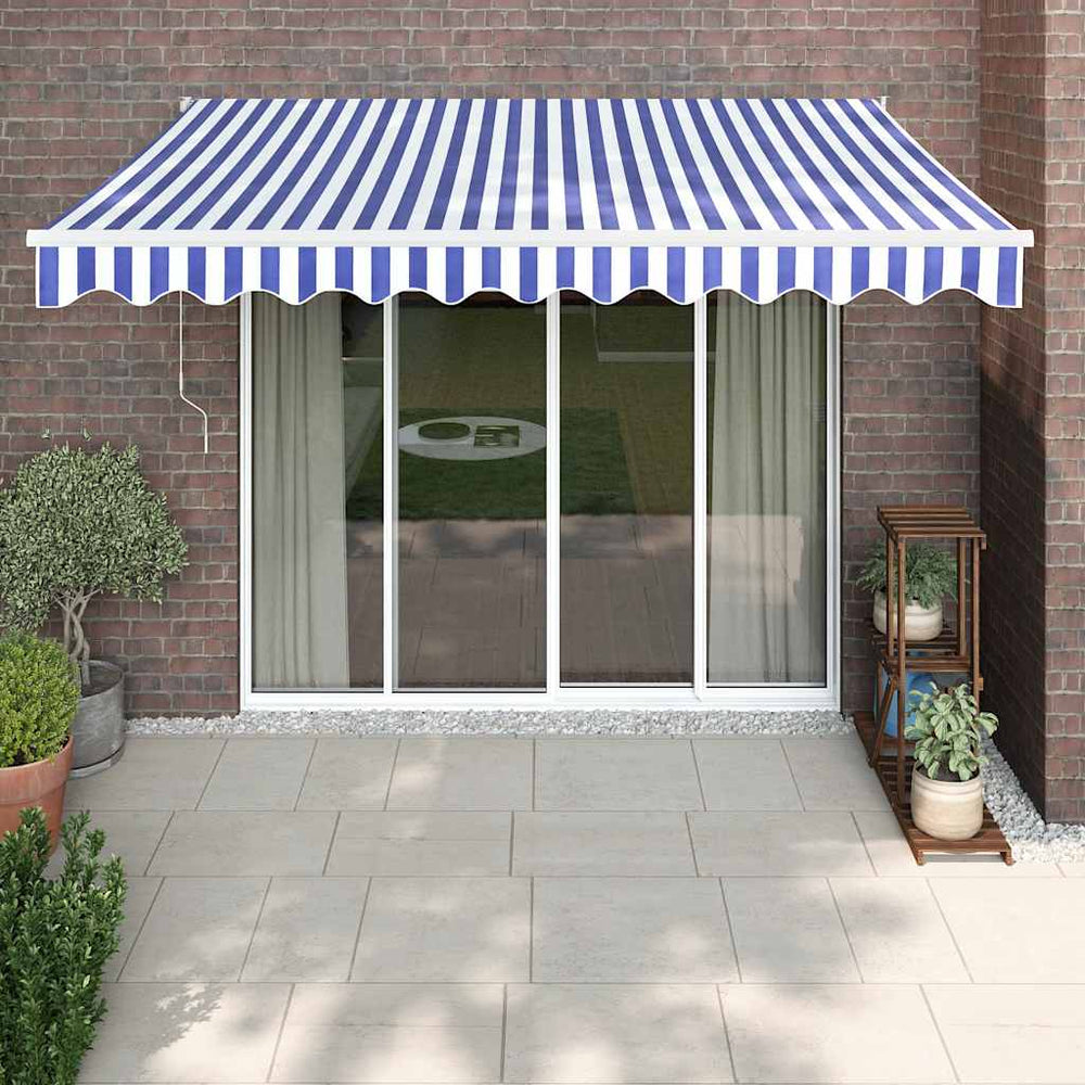 Automatic retractable awning, blue and white, 3.5x2.5m