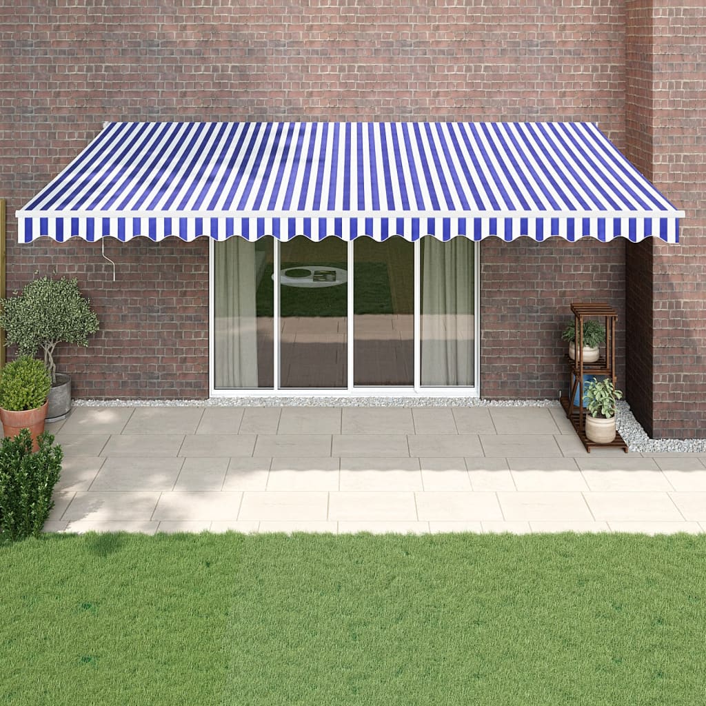 Automatinė ištraukiama markizė, mėlyna ir balta, 5x3m