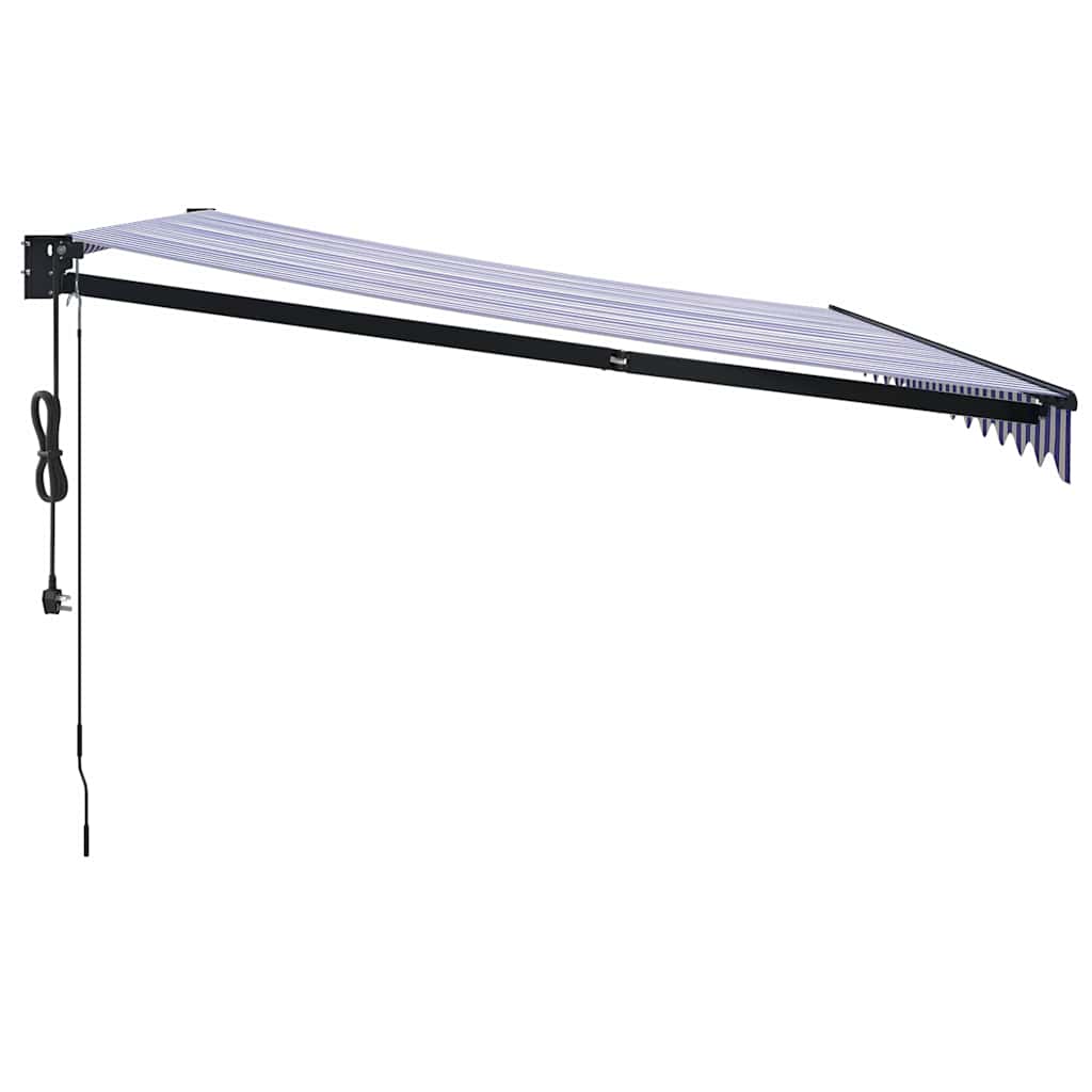 Automatic retractable awning, blue and white, 4x3m