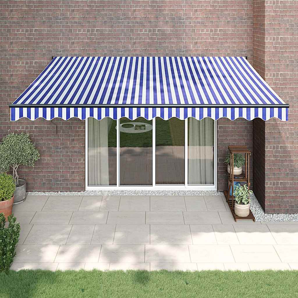 Automatic retractable awning, blue and white, 4x3m
