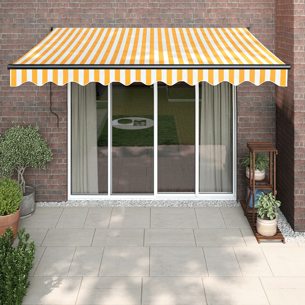 Automatic retractable awning, yellow and white, 3x2.5m
