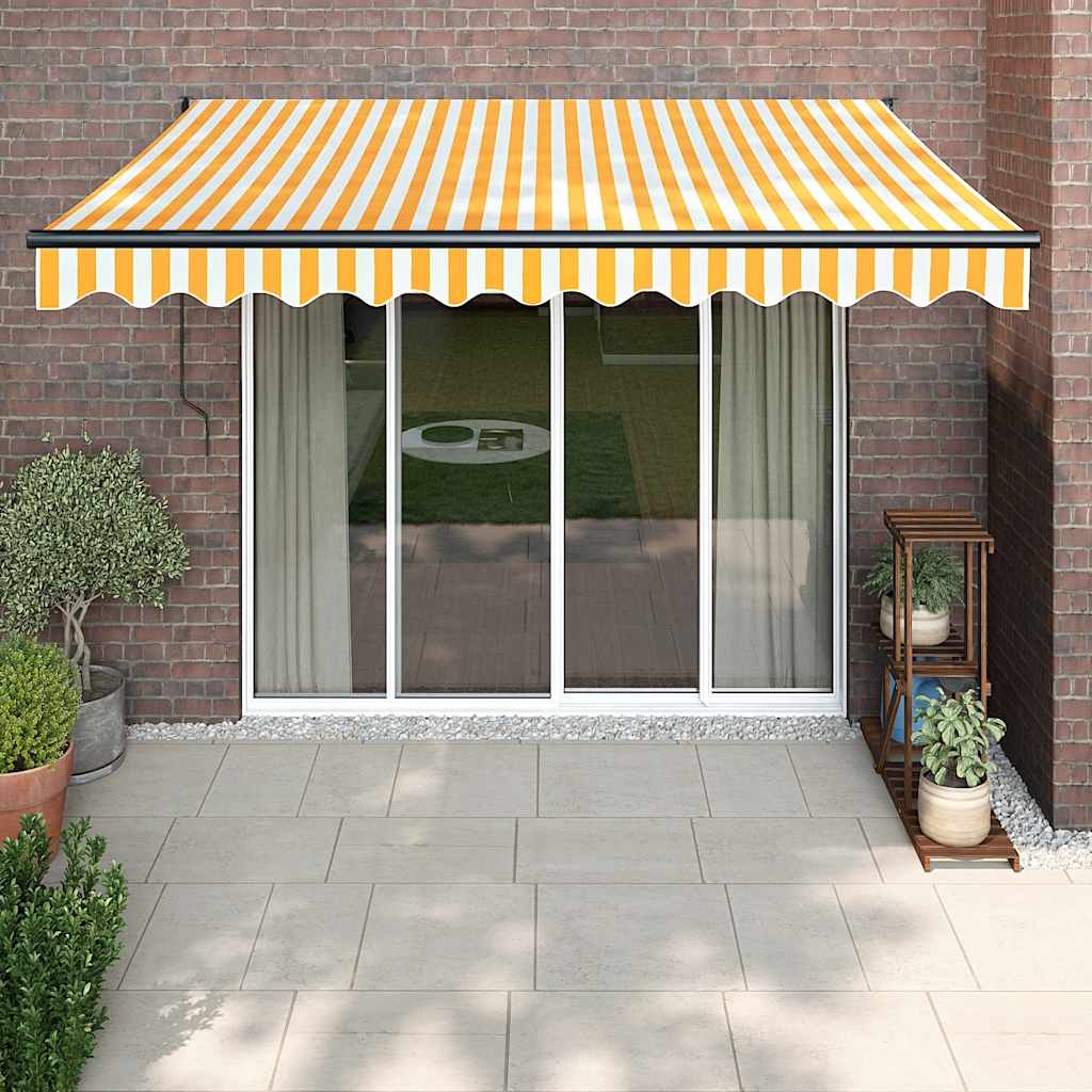 Automatic retractable awning, yellow and white, 3.5x2.5m