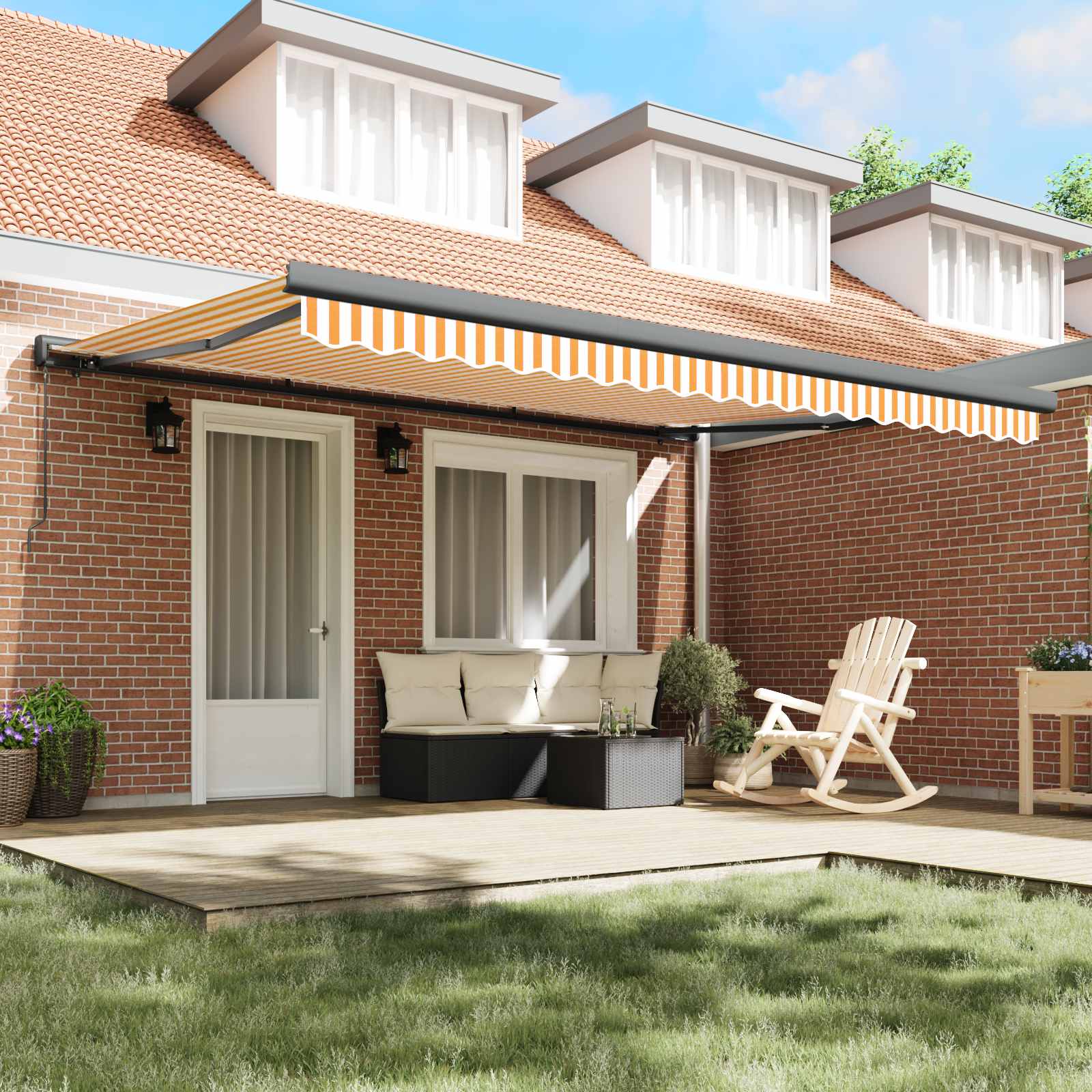 Ištraukiama markizė, geltona/balta, 4x3m, audinys ir aliuminis