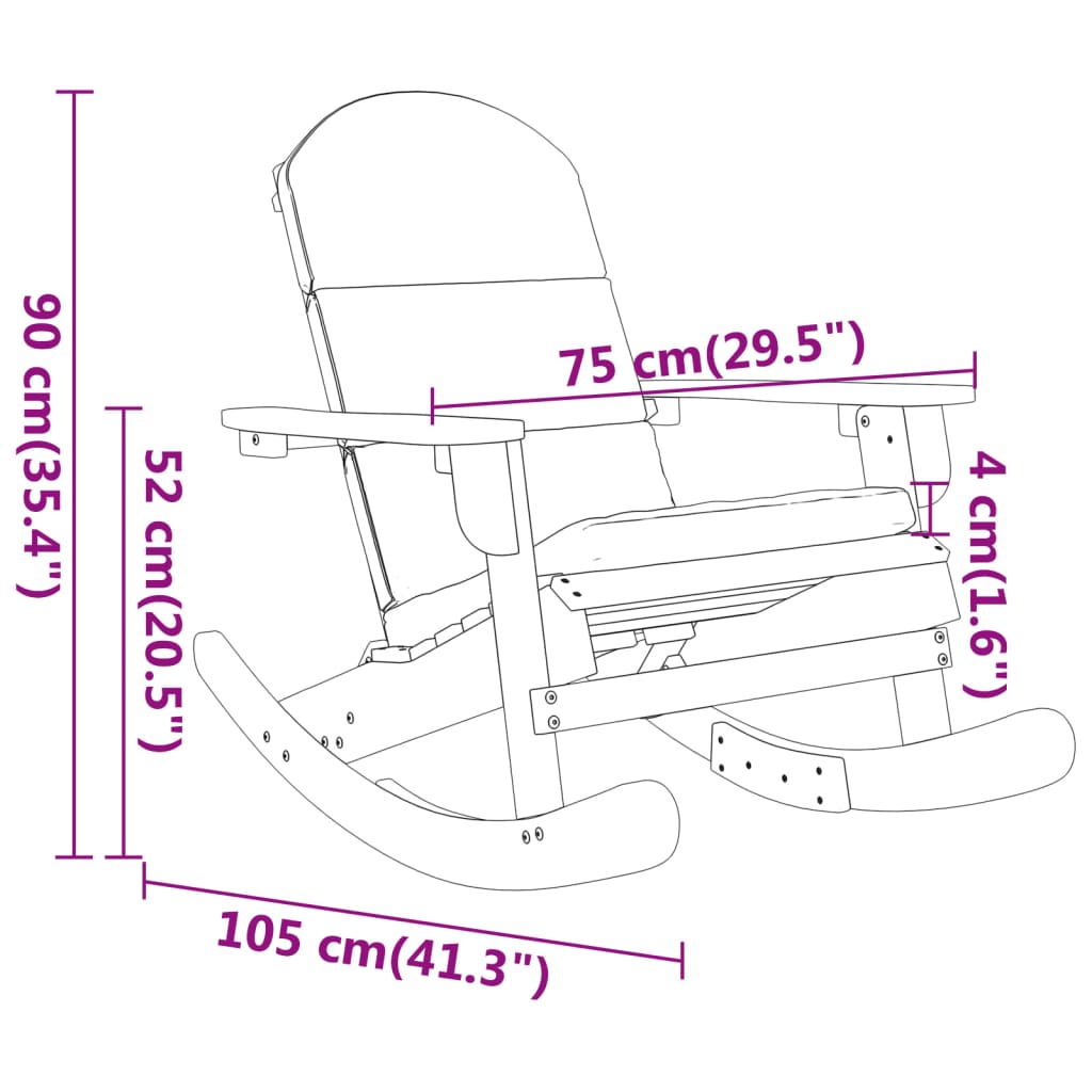 Adirondack rocking chair with cushions, solid acacia wood