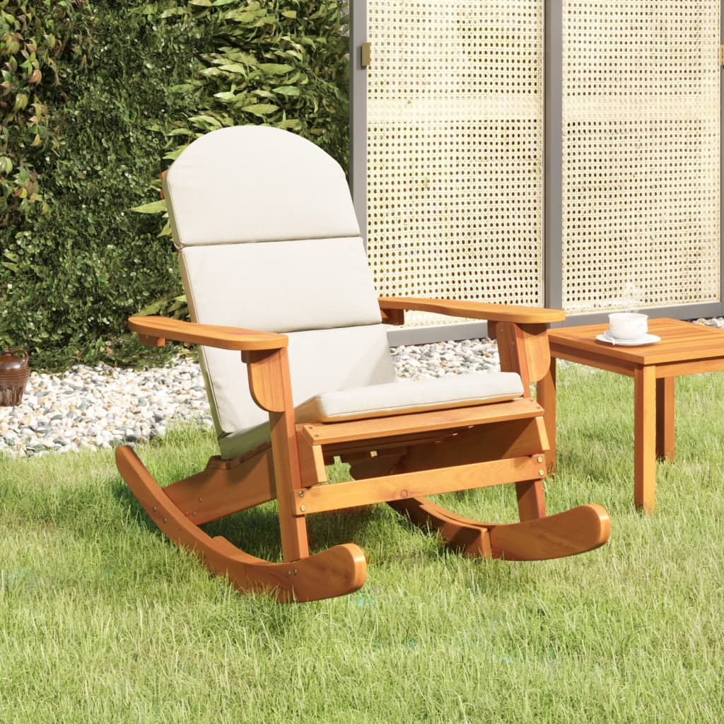 Adirondack rocking chair with cushions, solid acacia wood