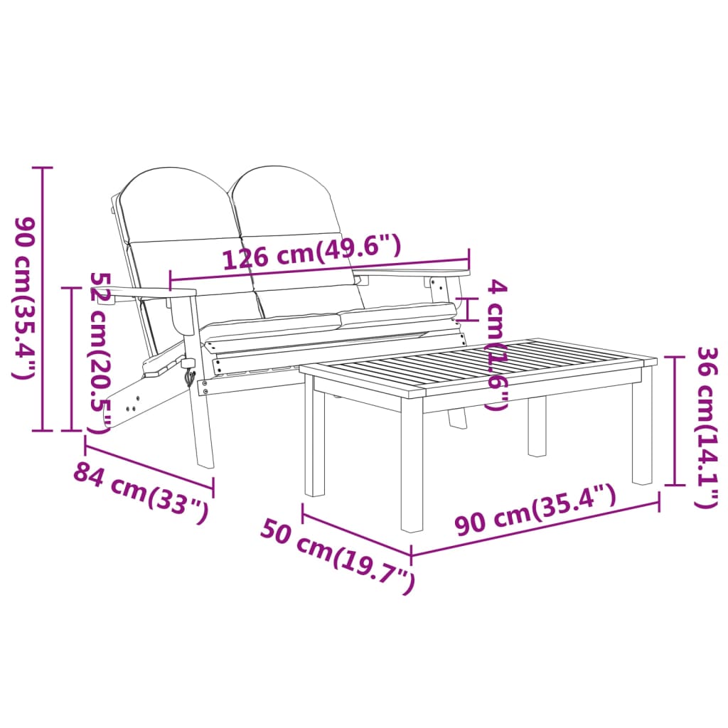 Dārza Adirondack komplekts, 2 daļas, masīva akācijas koksne
