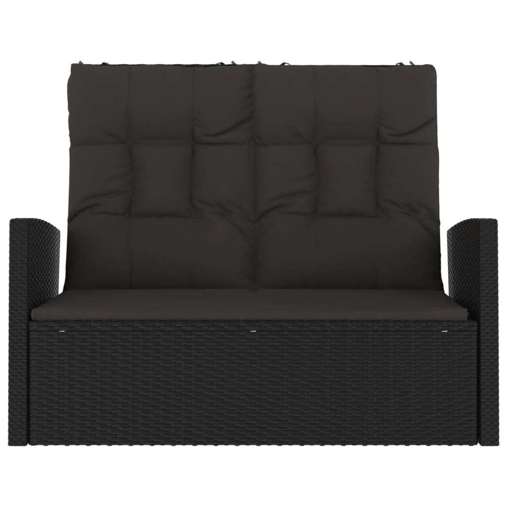 Sodo suoliukas su pagalvėlėmis, juodas, 118cm, poliratanas