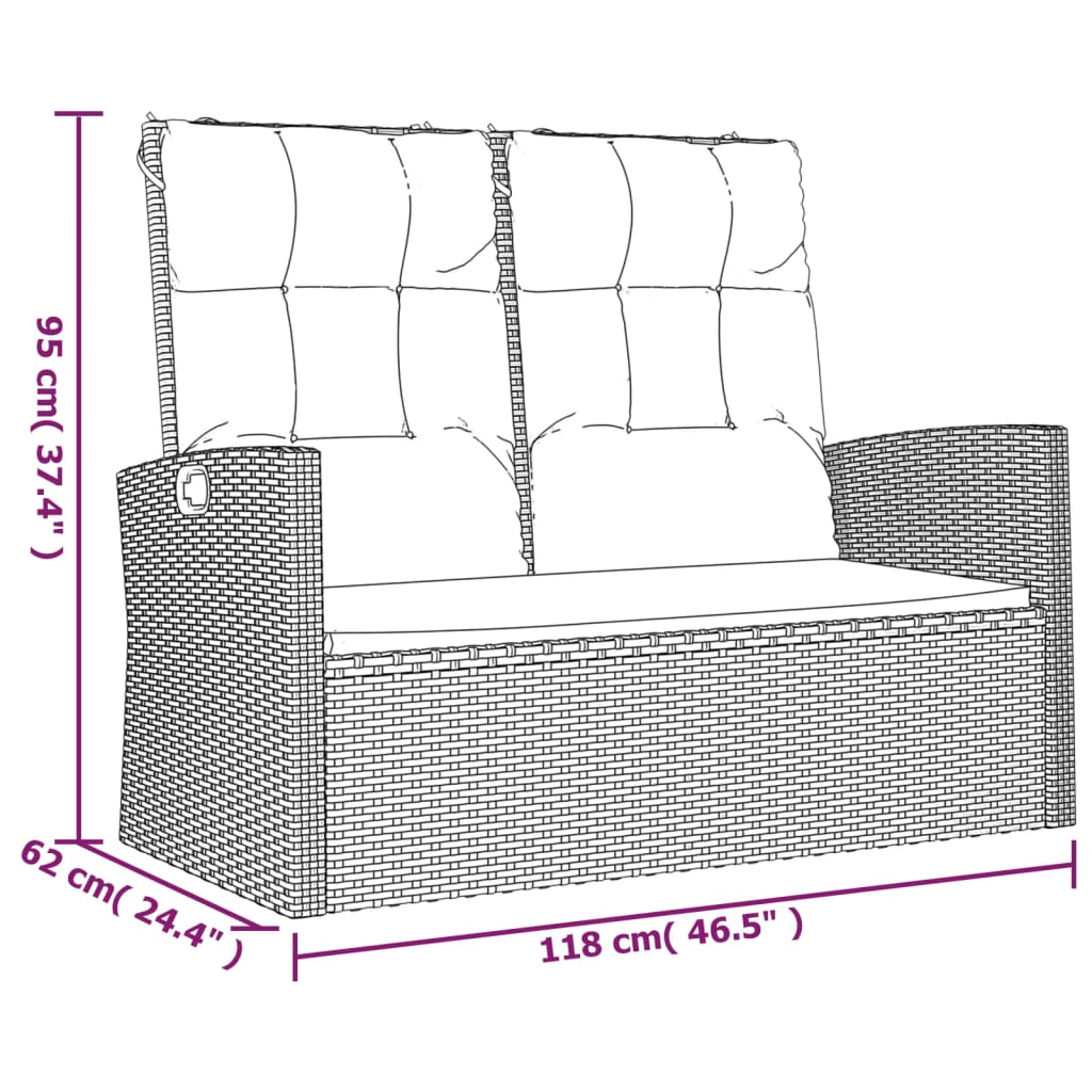 Dārza sols ar spilveniem, pelēks, 118cm, polirotangs