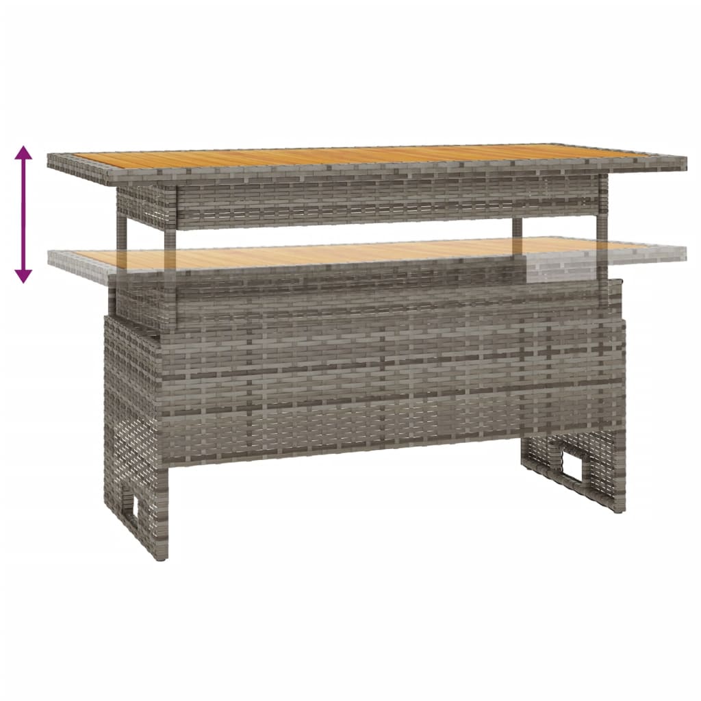 Sodo stalas, pilkas, 100x50x43/63cm, akacija ir poliratanas