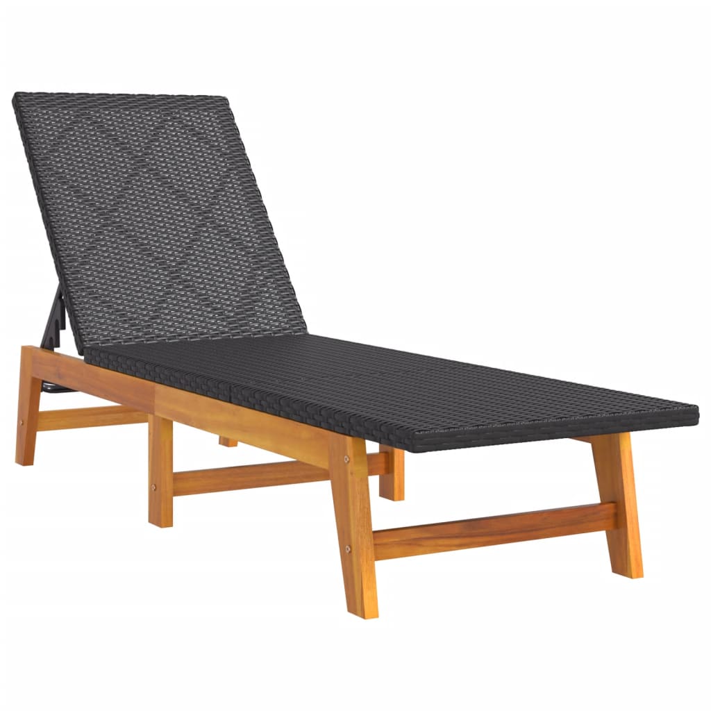 Sun loungers, 2 pcs., black and brown, poly rattan and acacia