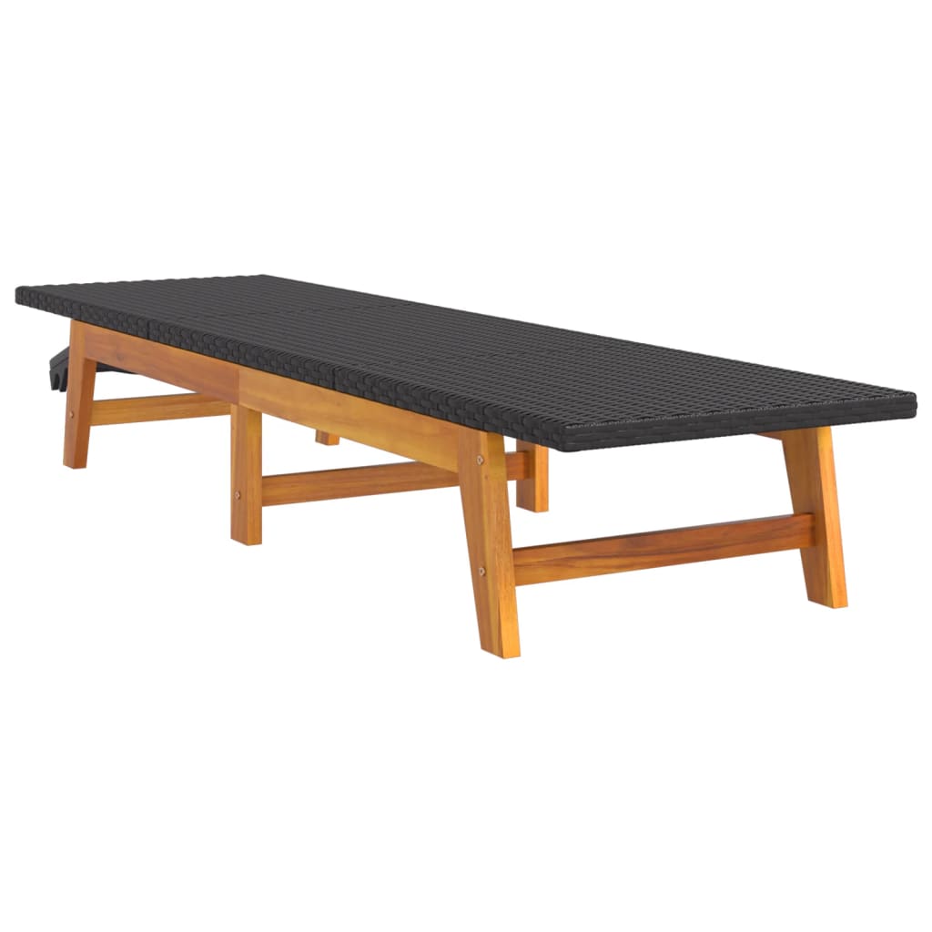 Sun loungers, 2 pcs., black and brown, poly rattan and acacia